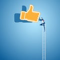 Businessman climbing ladder to Thumb up sign and success. Positive feedback concept. Royalty Free Stock Photo