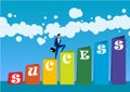 Businessman climbing ladders above cloud, finding leadership solutions corporate of success. Illustration flat style.