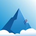 Businessman climbing mountain. Challenge, perseverance and personal growth, effort in career. Business motivation vector Royalty Free Stock Photo