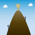 Businessman climbing the mountain to grt trophy on the top Royalty Free Stock Photo