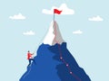 Businessman climbing mountain on the top,Challenge, perseverance, personal growth, effort ,ambition and Leadership in career