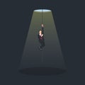 Businessman climbing by rope from the hole. Rise from failure concept vector illustration