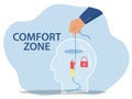 Businessman climbing ropes to Exit from comfort zone his thinking,motivational success new life vector illustration