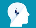 Businessman climbing stairs inside human head. Concept business Royalty Free Stock Photo