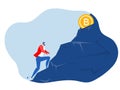 Businessman climbing a steep mountain for seize the bitcoin.business invest opportunity concept Vector cartoon illustration