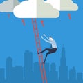 Businessman climbing up a ladder to cloud. Royalty Free Stock Photo