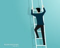 Businessman climbing up stairs to top of target