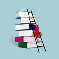 Businessman climbs the books from the ladder. Royalty Free Stock Photo