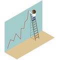 Businessman climbs ladder write graph