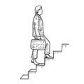 Businessman climbs stairs sketch engraving vector Royalty Free Stock Photo