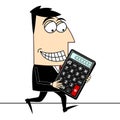 Cartoon businessman with calculator, white background