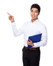 Businessman with clipboard and finger point up Royalty Free Stock Photo