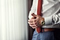 Businessman clock clothes, businessman checking time on his wris Royalty Free Stock Photo