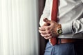 Businessman clock clothes, businessman checking time on his wris