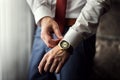 Businessman clock clothes, businessman checking time on his wris Royalty Free Stock Photo