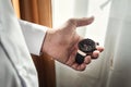 Businessman clock clothes, businessman checking time on his wris Royalty Free Stock Photo