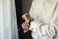 Businessman clock clothes, businessman checking time on his wris Royalty Free Stock Photo