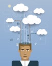 Businessman with cloud computing network information space
