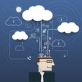 Businessman with cloud computing network information space