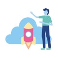 Businessman cloud storage rocket