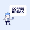 Businessman coffee break. Cartoon character thin line style vector