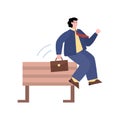 Businessman competing in steeplechase, cartoon vector illustration isolated.