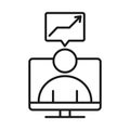 Businessman computer growth arrow business management developing successful line style icon