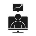 Businessman computer growth arrow business management developing successful silhouette style icon