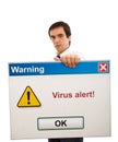 Businessman with computer virus alert Royalty Free Stock Photo