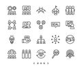 Businessman conference, meeting and teamwork line icon set