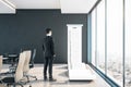 Businessman in conference room with task list on banner