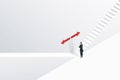 Businessman confuse to choose which direction to go up the stairs. isometric concept illustration vector