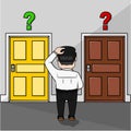 Businessman Confused Choose A Door Color Illustration