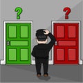 Businessman Confused Choose A Door Color Illustration