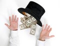 Businessman conjure a lot of dollars from an old black hat Royalty Free Stock Photo