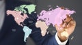 Businessman connecting different countries on world map Royalty Free Stock Photo