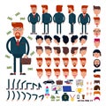 Businessman constructor vector creation of male character business suit with manlike hairstyle head and face emotions Royalty Free Stock Photo