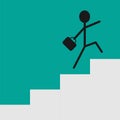 Businessman contour icon with suitcase climbing the stairs of success. Cute catroon character. Flat design. Vector illustration Royalty Free Stock Photo