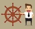 Businessman control henchman with as control steering the boat Royalty Free Stock Photo