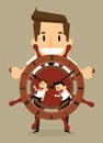 Businessman control henchman with as control steering the boat Royalty Free Stock Photo