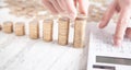 Businessman counting coins and using calculator. Business. Finance Royalty Free Stock Photo