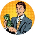 Businessman counts money pop art avatar character icon Royalty Free Stock Photo