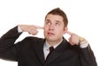 Businessman covering his ears, funny expressions Royalty Free Stock Photo