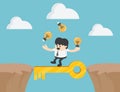 Businessman Cross the cliff with key to success illustration Royalty Free Stock Photo