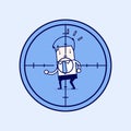 Businessman in crosshairs. Cartoon character thin line style vector.