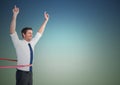 Businessman crossing finish line with arms up Royalty Free Stock Photo