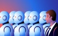 Businessman in a crowd of robots