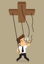 Businessman cut rope a puppet