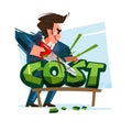 Businessman cutting cost text - vector