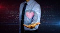 Businessman with cyber heart and love hologram